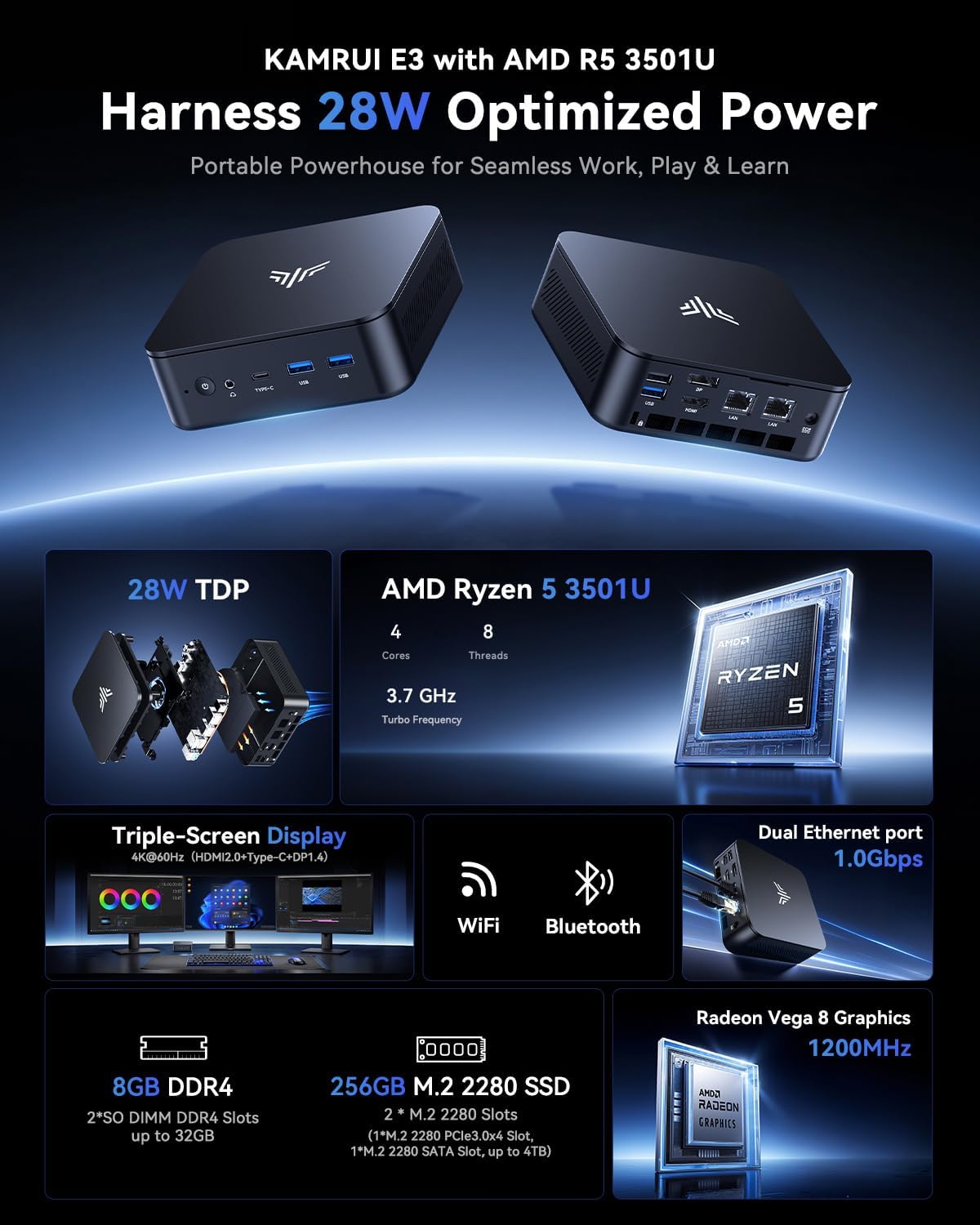 KAMRUI Mini PC Ryzen 5 3501U 8 - Ddr4 8Gb ulasan dan harga
